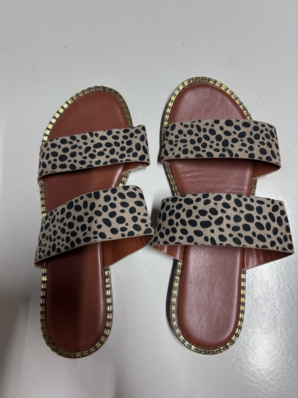 SHEIN Women’s Leopard Print Double Strap Slide Sandals - Brown Size 39/Size 7.5
